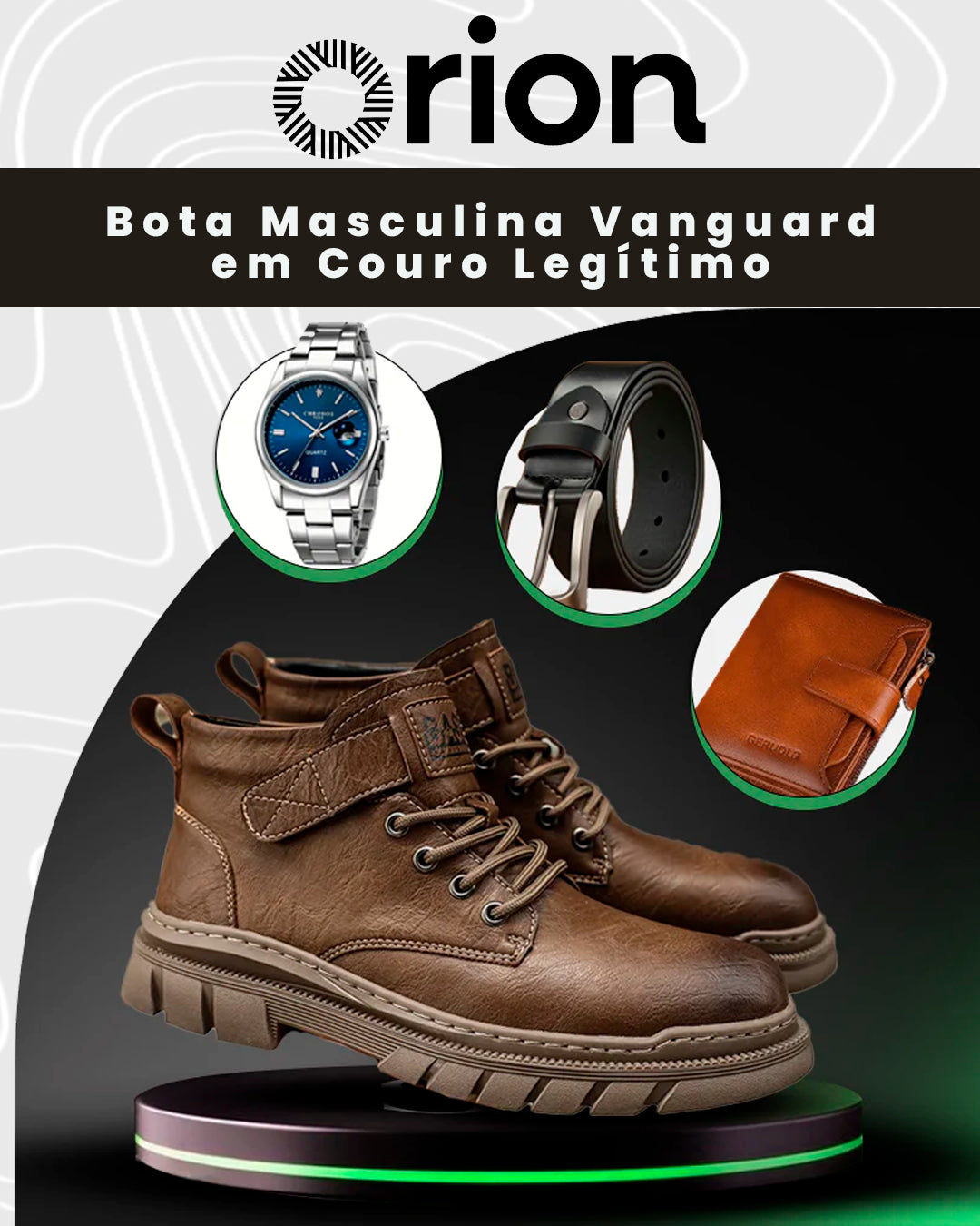 Bota Masculina Vanguard em Couro Legítimo – Brindes Exclusivos: Cinto, Carteira e Relógio
