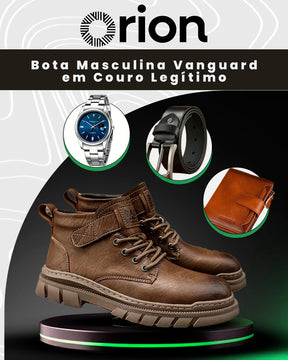 Bota Masculina Vanguard em Couro Legítimo – Brindes Exclusivos: Cinto, Carteira e Relógio